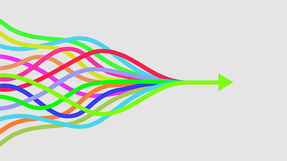 Intersecting lines with arrow pointing forward