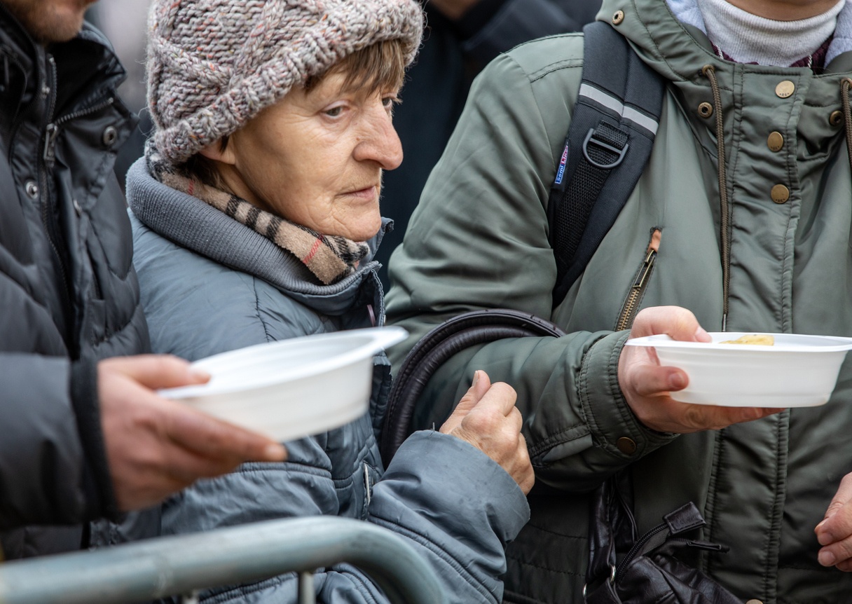 Person in food line